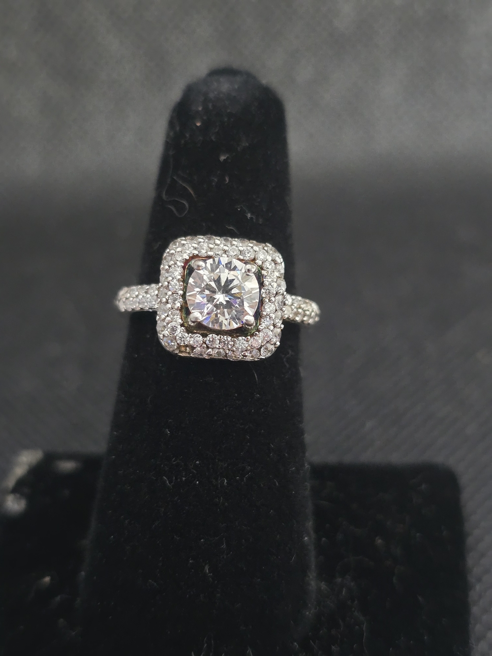 Source Unknown Silver Double Halo CZ Ring - White